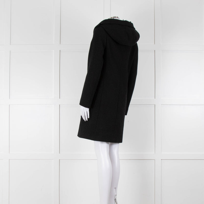 Prada Grey Wool Faux Fur Trim Hooded Coat