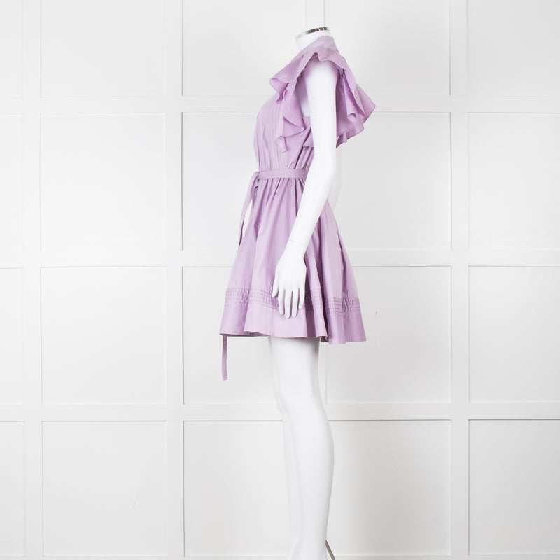 Aje Purple Short Frill Sleeve Shirt Dress With Tie Belt