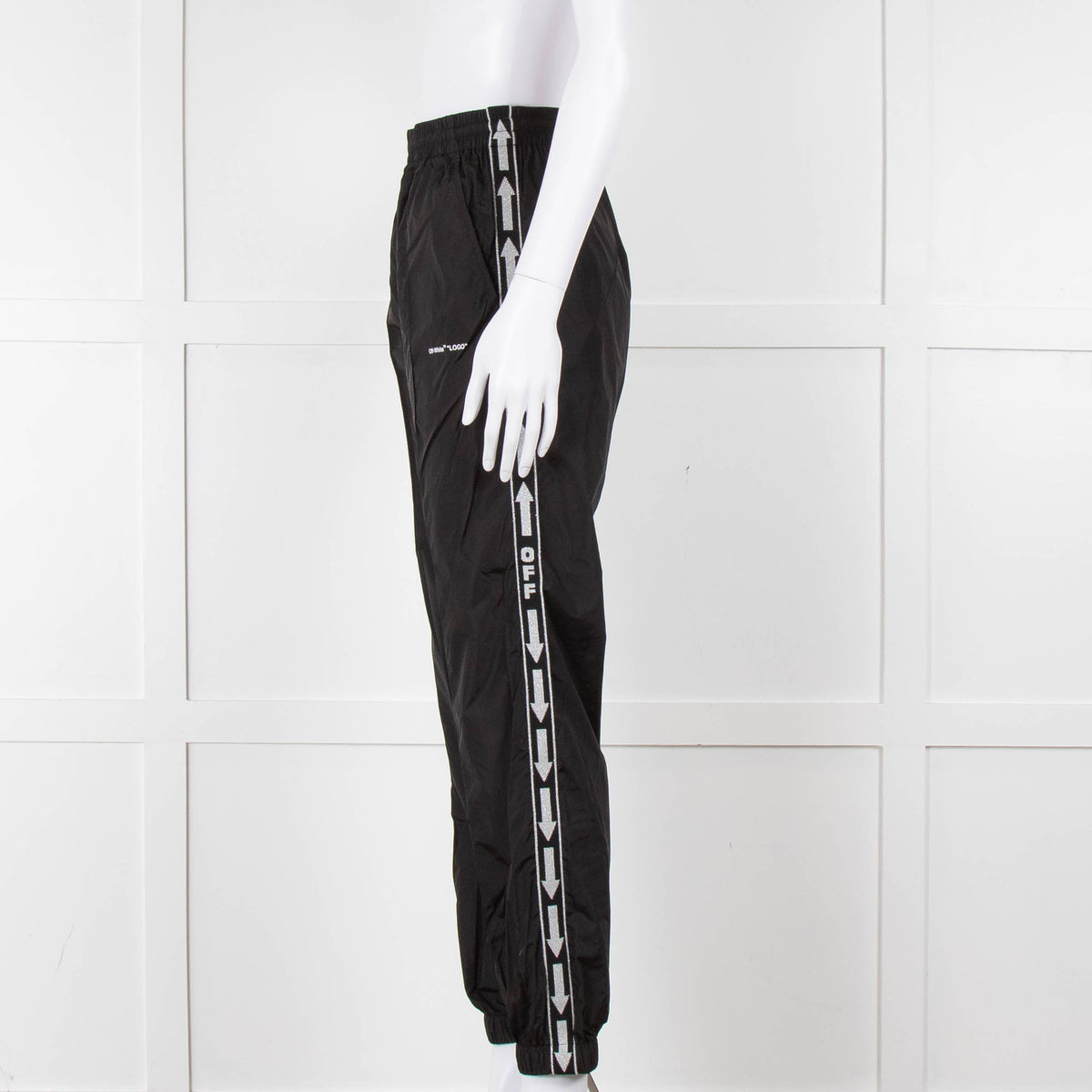 Off-White Black Nylon Joggers With Silver Lurex Arrows