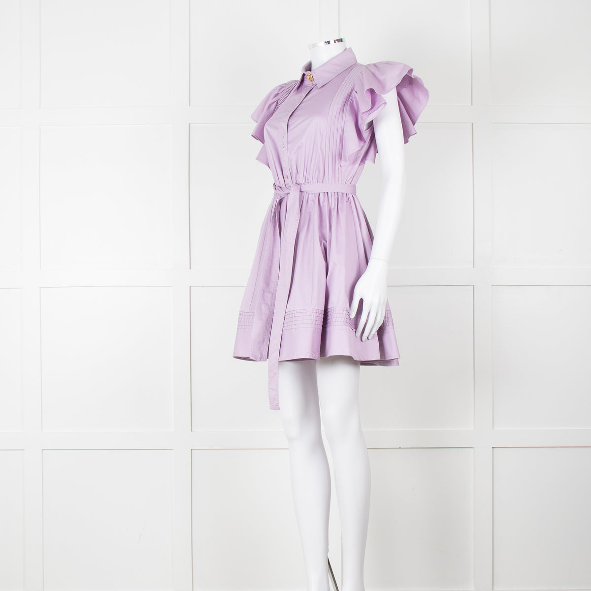 Aje Purple Short Frill Sleeve Shirt Dress With Tie Belt