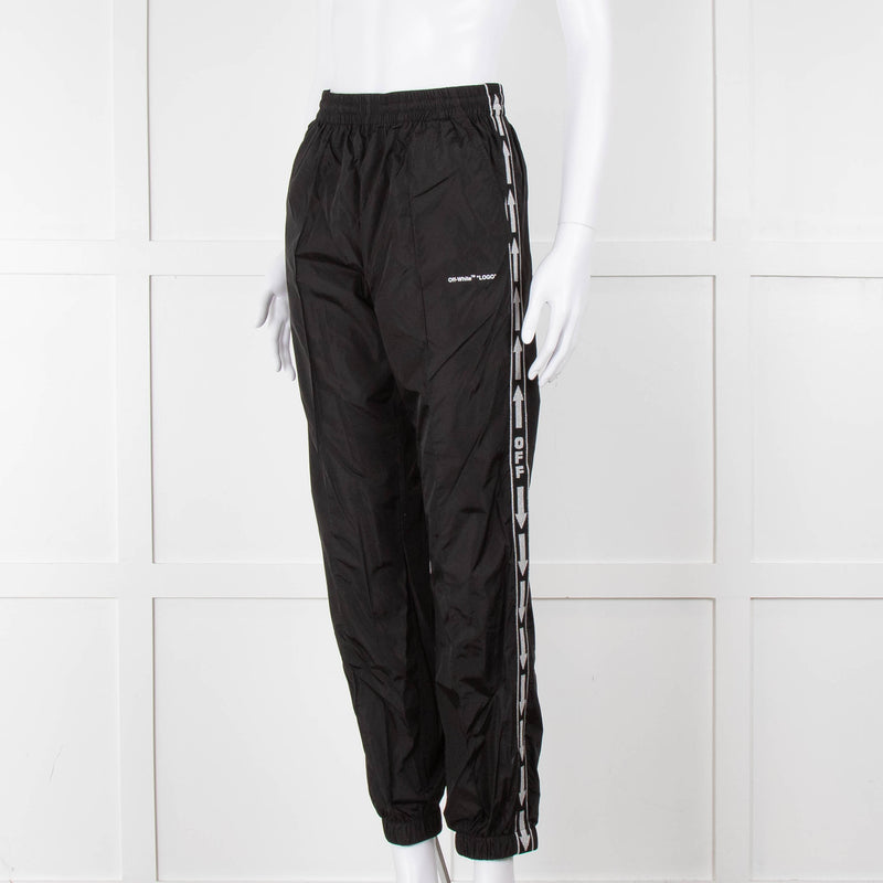 Off-White Black Nylon Joggers With Silver Lurex Arrows