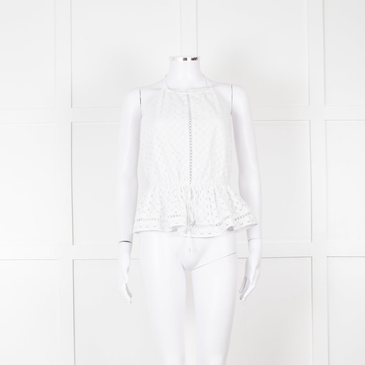 Zimmermann White Halter Neck Lace Cotton Top