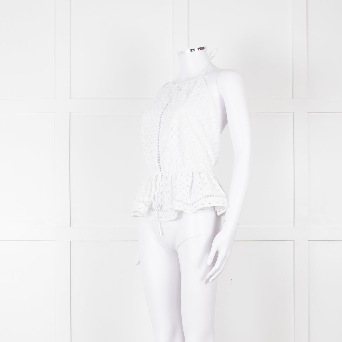 Zimmermann White Halter Neck Lace Cotton Top