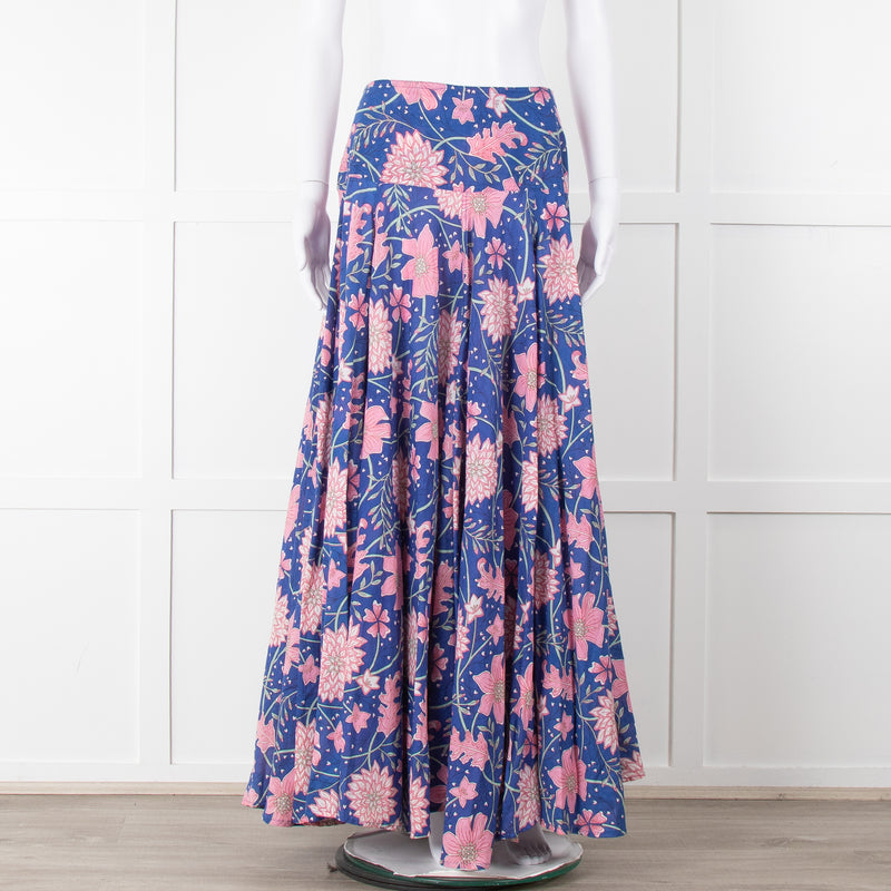 Neve & Noor Blue Pink Green Floral Print Maxi Skirt