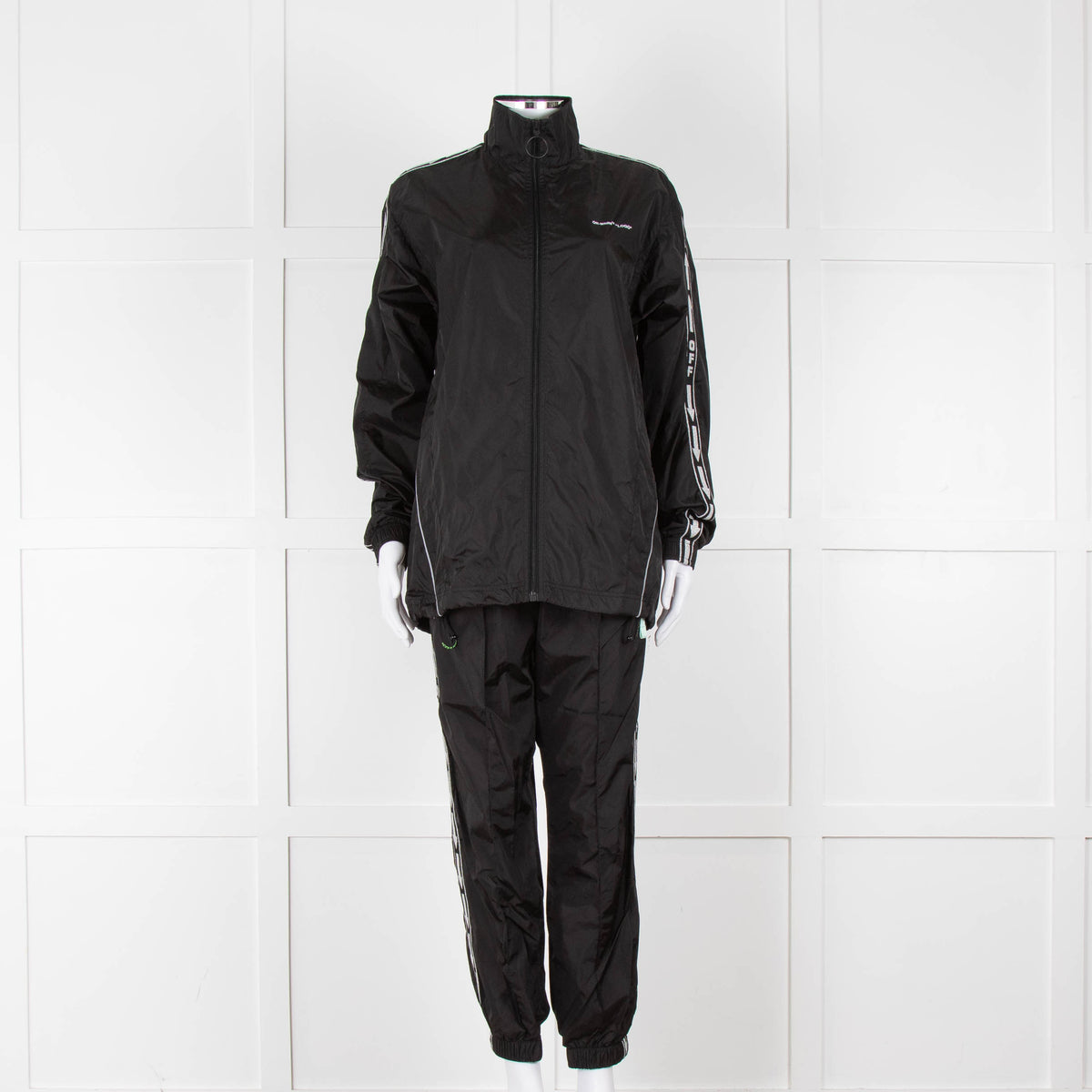 Off-White Black Nylon Joggers With Silver Lurex Arrows