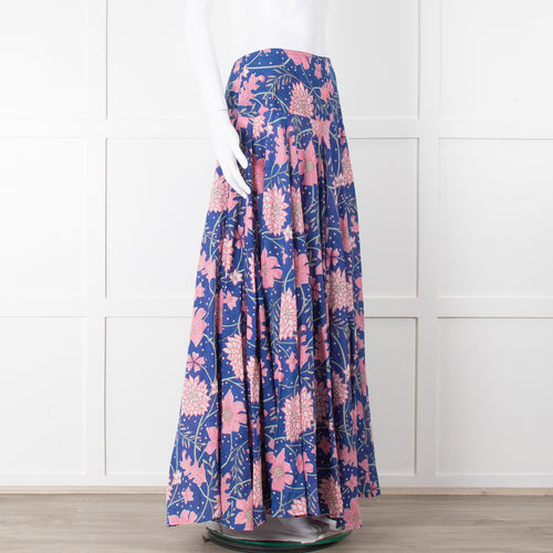 Neve & Noor Blue Pink Green Floral Print Maxi Skirt