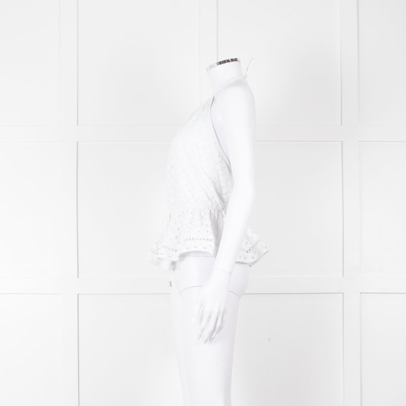 Zimmermann White Halter Neck Lace Cotton Top