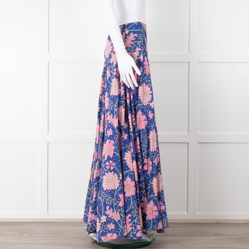 Neve & Noor Blue Pink Green Floral Print Maxi Skirt
