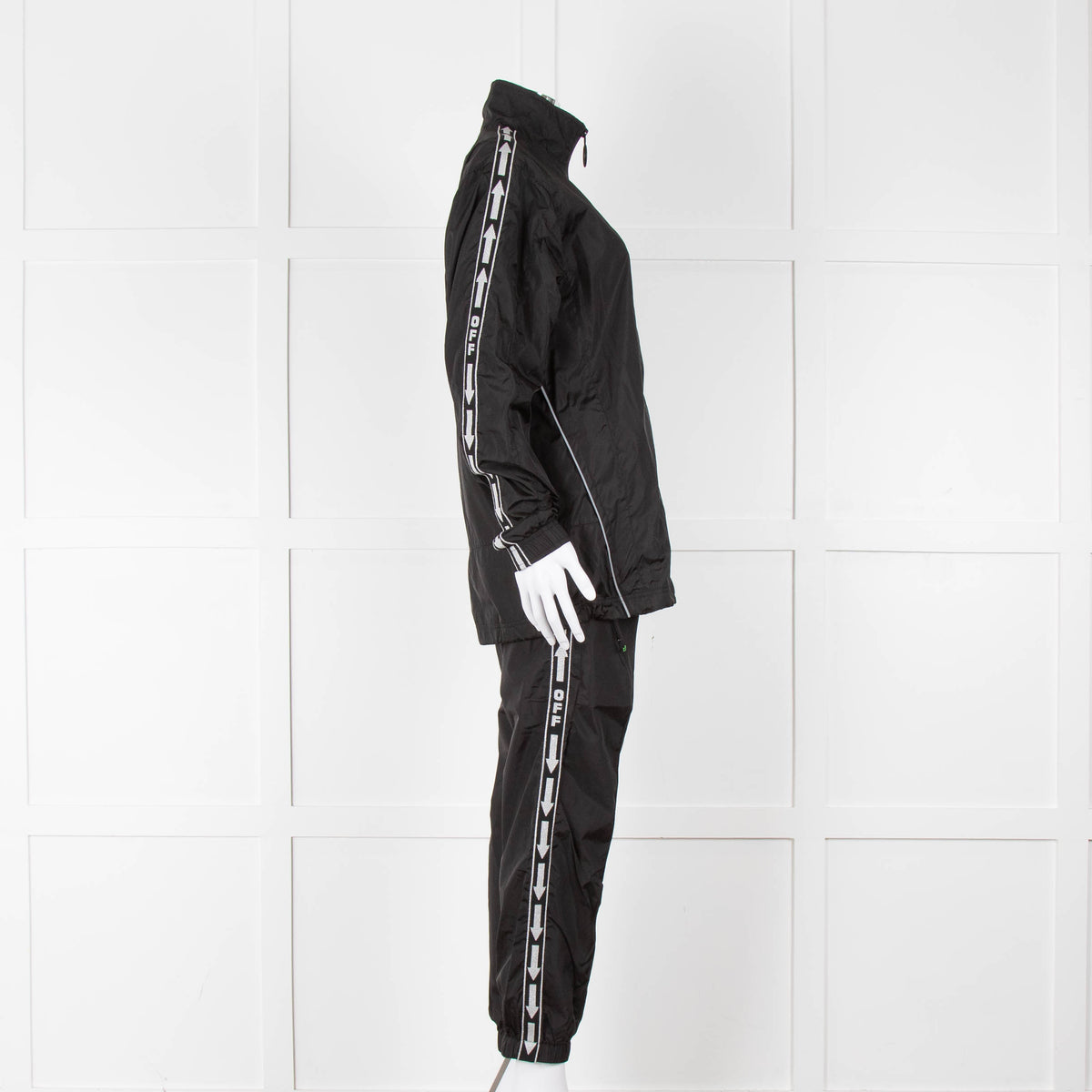 Off-White Black Nylon Jacket With Silver Lurex Arrows