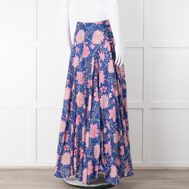 Neve & Noor Blue Pink Green Floral Print Maxi Skirt