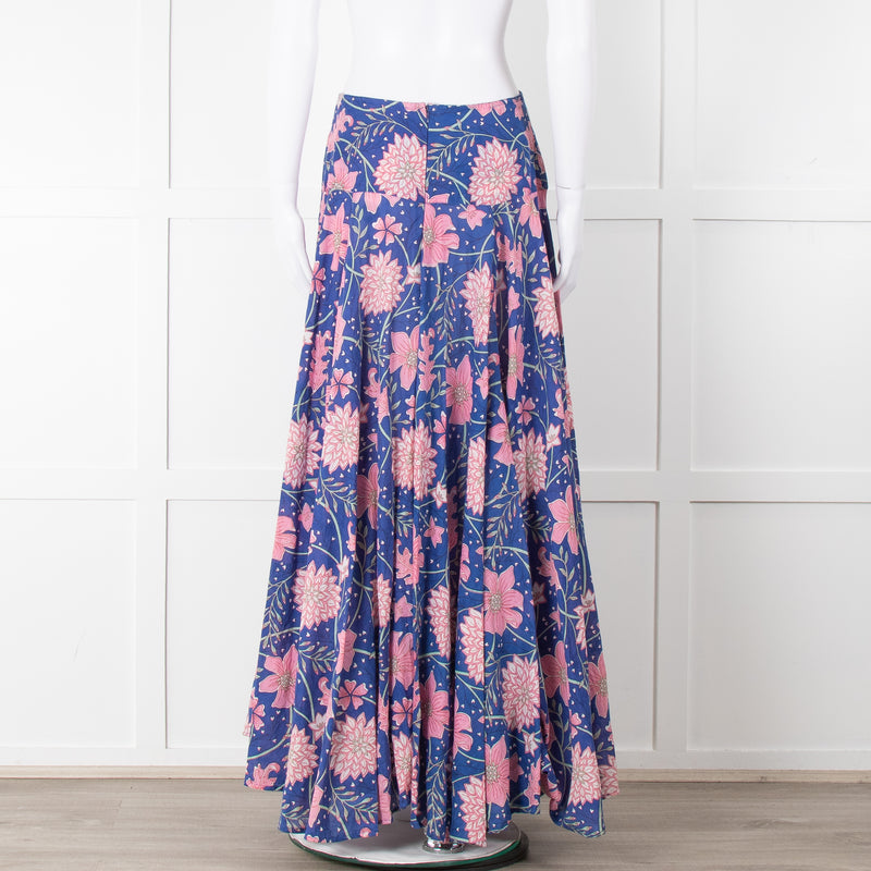 Neve & Noor Blue Pink Green Floral Print Maxi Skirt