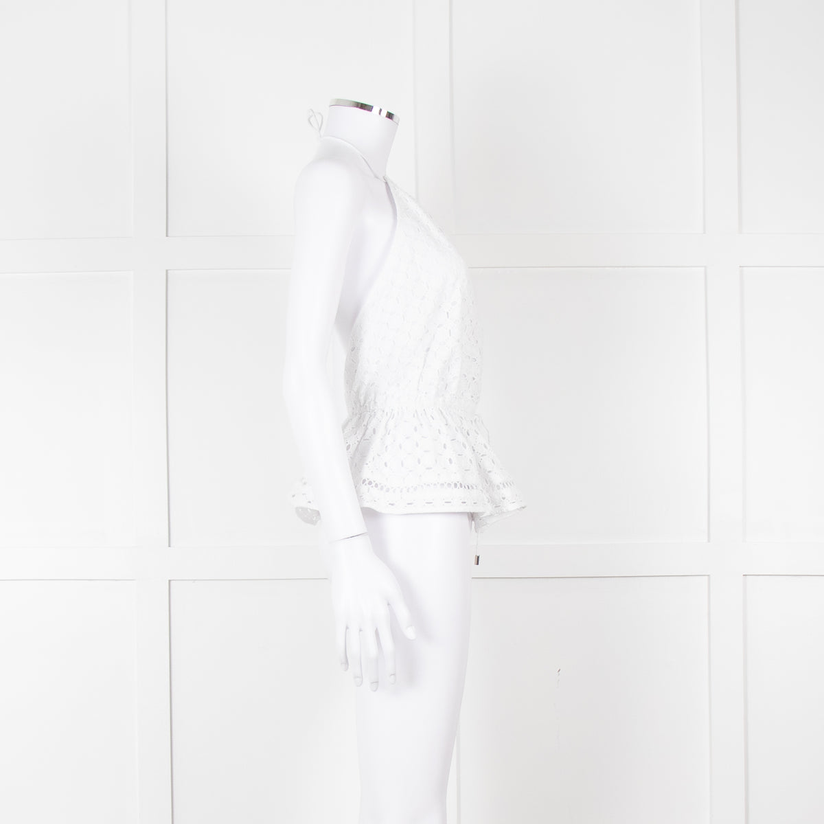 Zimmermann White Halter Neck Lace Cotton Top