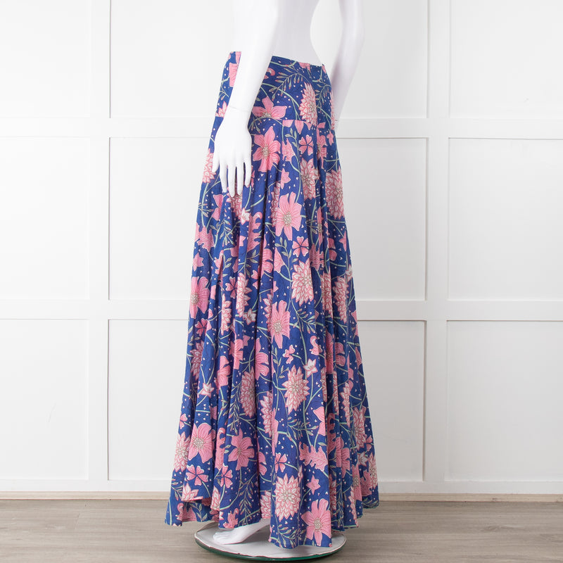 Neve & Noor Blue Pink Green Floral Print Maxi Skirt