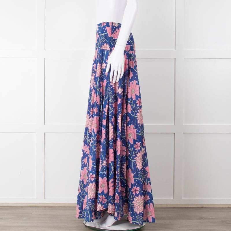 Neve & Noor Blue Pink Green Floral Print Maxi Skirt