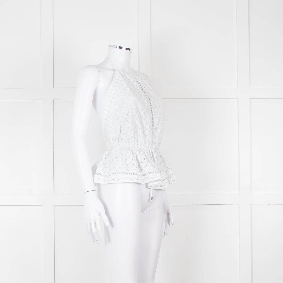 Zimmermann White Halter Neck Lace Cotton Top