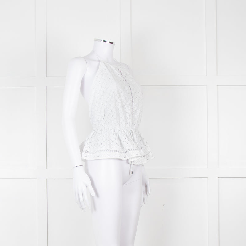 Zimmermann White Halter Neck Lace Cotton Top