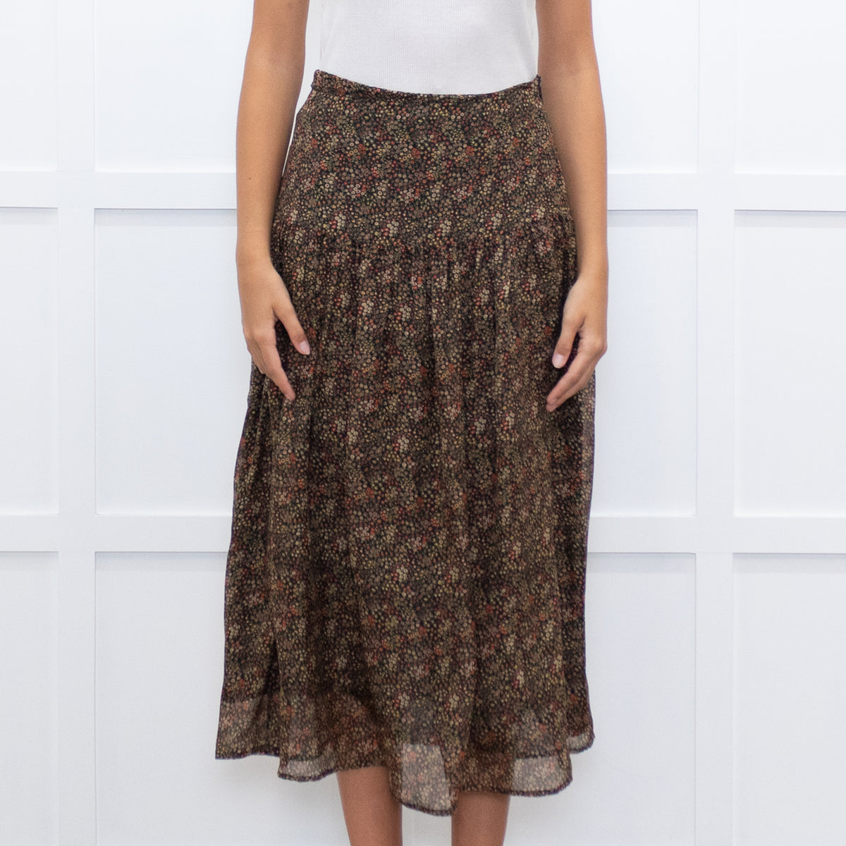 Really Wild Khaki Small Floral Print Skirt