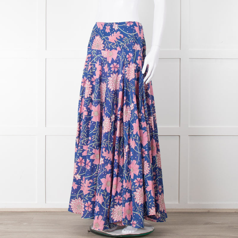 Neve & Noor Blue Pink Green Floral Print Maxi Skirt