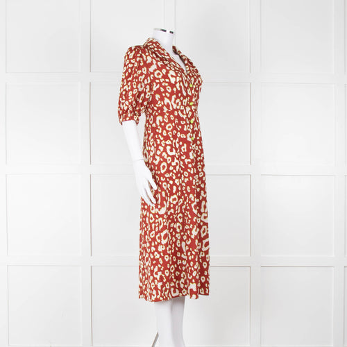 Kitri Brown Lime Green Printed Midi Dress