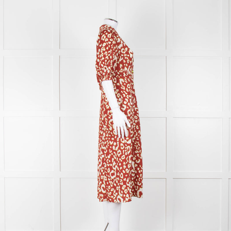 Kitri Brown Lime Green Printed Midi Dress