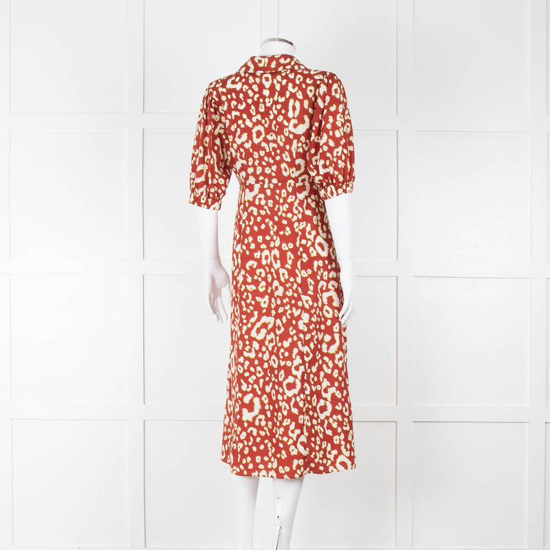 Kitri Brown Lime Green Printed Midi Dress