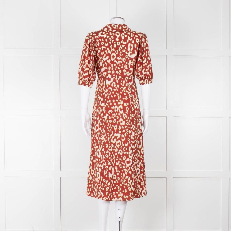 Kitri Brown Lime Green Printed Midi Dress
