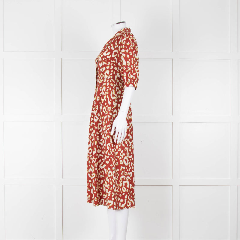 Kitri Brown Lime Green Printed Midi Dress