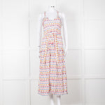 Beulah Cream Red Blue Floral Print Sleeveless Cotton Midi Dress