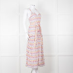 Beulah Cream Red Blue Floral Print Sleeveless Cotton Midi Dress