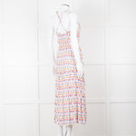 Beulah Cream Red Blue Floral Print Sleeveless Cotton Midi Dress