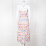 Beulah Cream Red Blue Floral Print Sleeveless Cotton Midi Dress