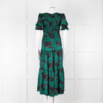 Kitri Green Black Printed Shirred Bodice Maxi Dress
