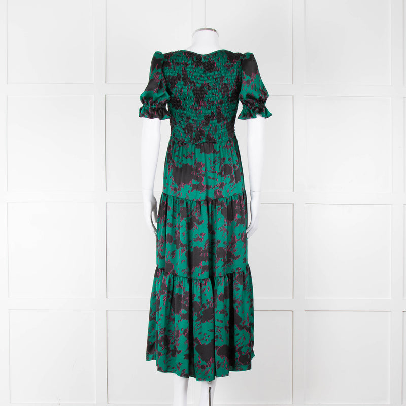 Kitri Green Black Printed Shirred Bodice Maxi Dress