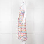 Beulah Cream Red Blue Floral Print Sleeveless Cotton Midi Dress
