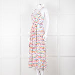 Beulah Cream Red Blue Floral Print Sleeveless Cotton Midi Dress