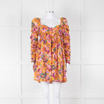 Zimmermann Cotton Orange, Pink and Purple Floral 'Violet' Twist Front Mini Dress