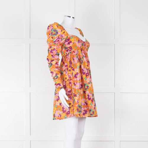 Zimmermann Cotton Orange, Pink and Purple Floral 'Violet' Twist Front Mini Dress