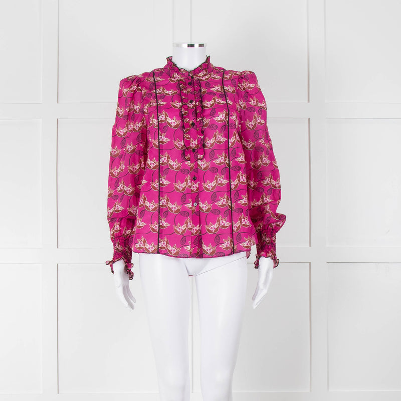 ME + EM Hot Pink Floral Frill Trim Blouse