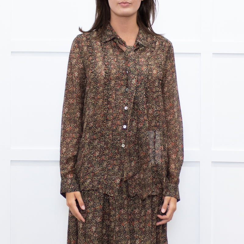 Really Wild Khaki Small Floral Pattern Frill Front Shirt