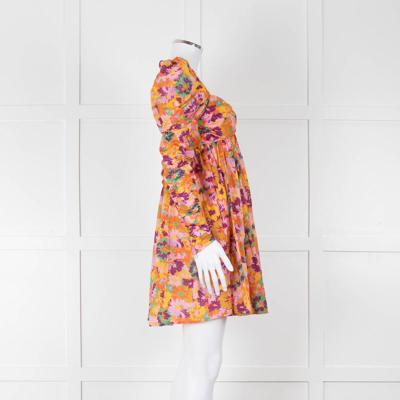 Zimmermann Cotton Orange, Pink and Purple Floral 'Violet' Twist Front Mini Dress