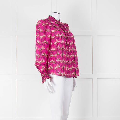 ME + EM Hot Pink Floral Frill Trim Blouse