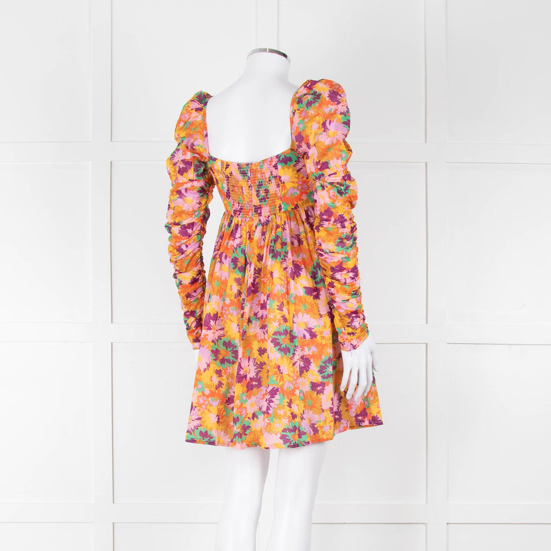 Zimmermann Cotton Orange, Pink and Purple Floral 'Violet' Twist Front Mini Dress