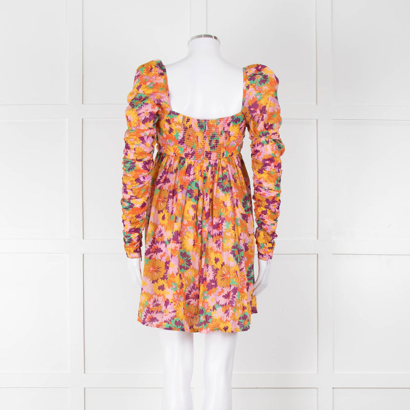 Zimmermann Cotton Orange, Pink and Purple Floral 'Violet' Twist Front Mini Dress