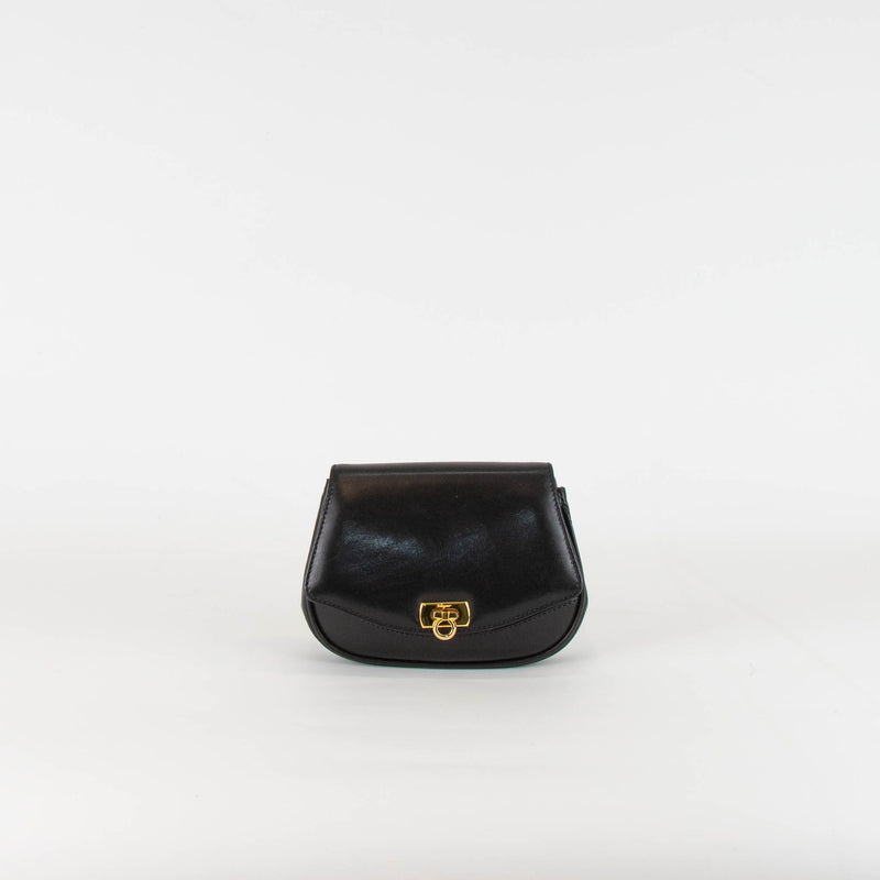 Salvatore Ferragamo  Black Gold Chain Leather Belt Bag