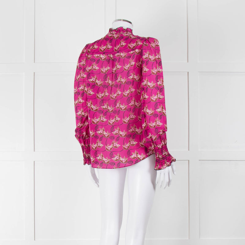 ME + EM Hot Pink Floral Frill Trim Blouse