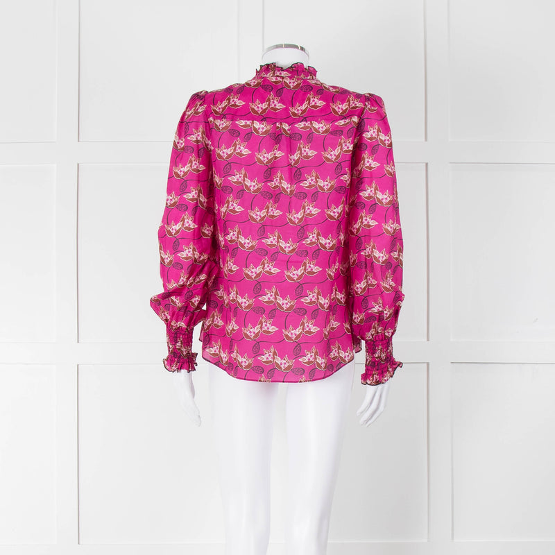 ME + EM Hot Pink Floral Frill Trim Blouse