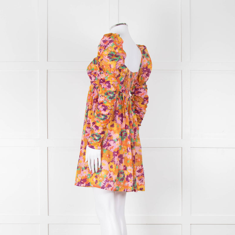 Zimmermann Cotton Orange, Pink and Purple Floral 'Violet' Twist Front Mini Dress