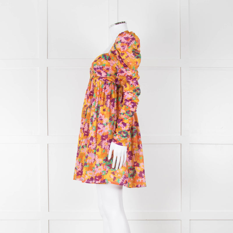 Zimmermann Cotton Orange, Pink and Purple Floral 'Violet' Twist Front Mini Dress