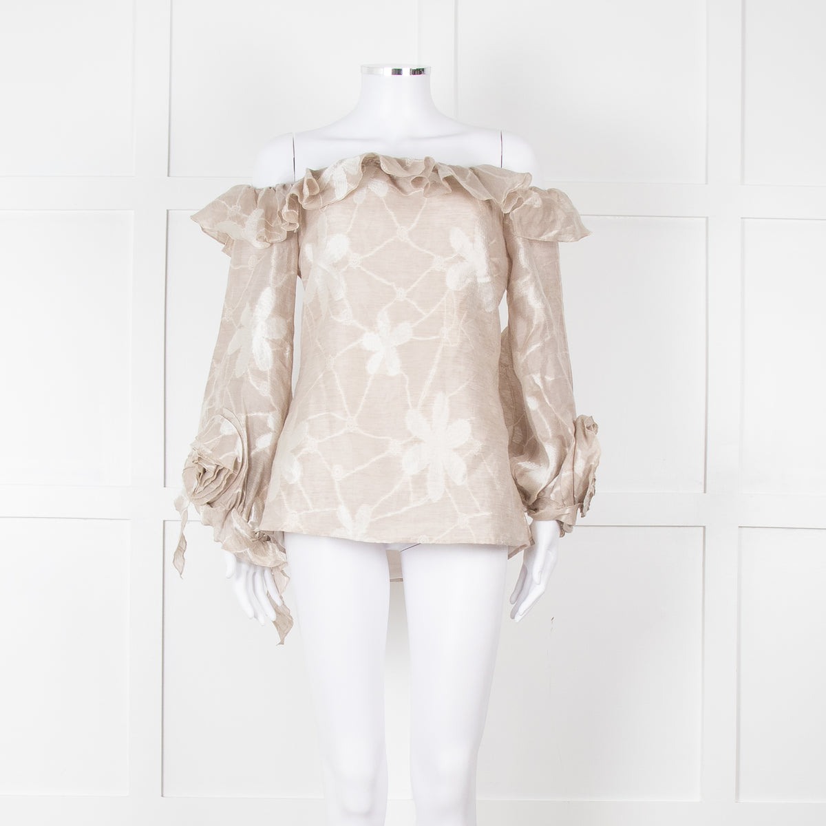 Anne Fontaine Beige Flower Sleeve Detail Top