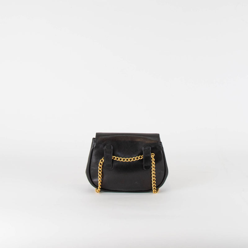 Salvatore Ferragamo  Black Gold Chain Leather Belt Bag